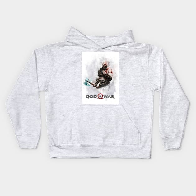 Kratos God of War watercolor Kids Hoodie by PetsArt